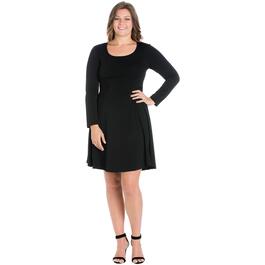 Plus Size 24/7 Comfort Apparel Long Sleeve Fit & Flare Dress