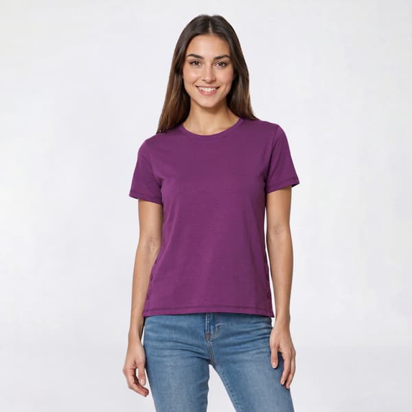 Petite Hasting & Smith Short Short Sleeve Tee with Side Buttons - image 