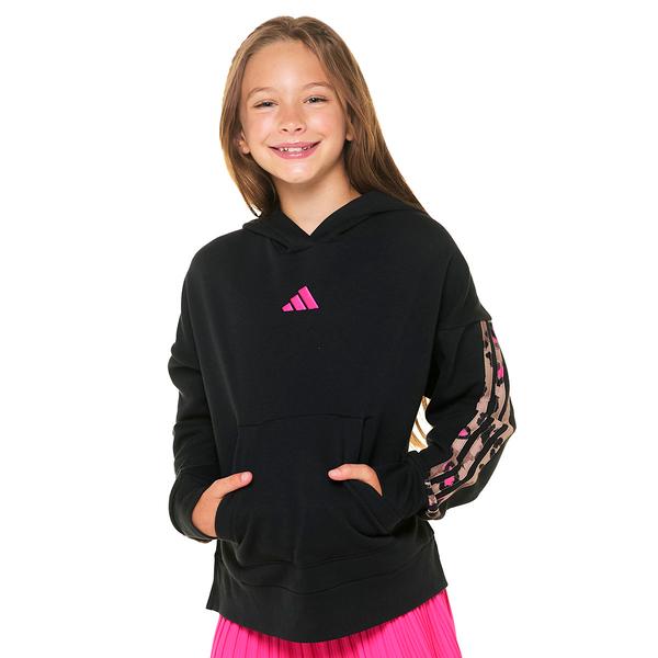 Girls (7-16) adidas(R) Oversized Leopard Stripe Hem Slit Hoodie - image 
