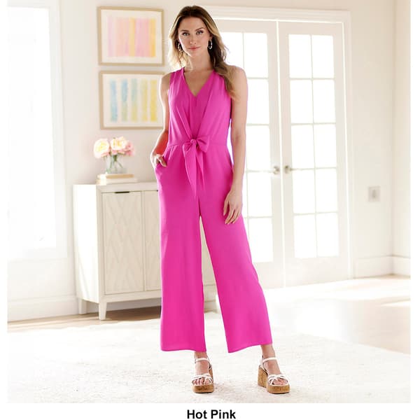 Womens MSK Sleeveless V-Neck Crinkle Twill Jumpsuit