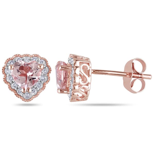 Gemstone Classics&#40;tm&#41; 10kt. Rose Gold Pink Heart Earrings - image 