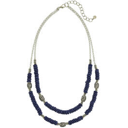 Ruby Rd. Silver-Tone 2 Row Blue Wood Bead Necklace w/ Chain Back
