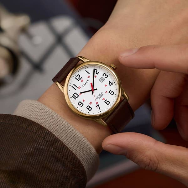 Mens Timex® Easy Reader® White Dial Leather Watch - TW2Y12700JT