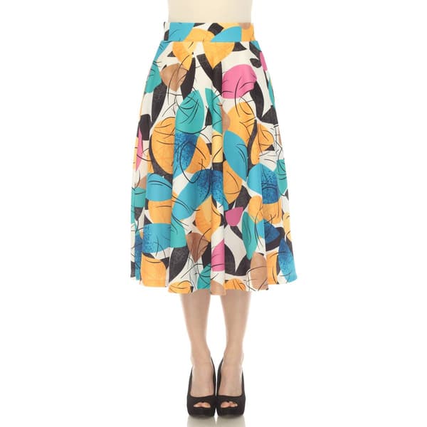 Womens White Mark Leaf Print Flared Midi Skirt - image 