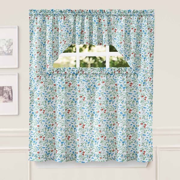 Laura Ashley(R) Cambrian Strawberry Tier Kitchen Curtains - image 