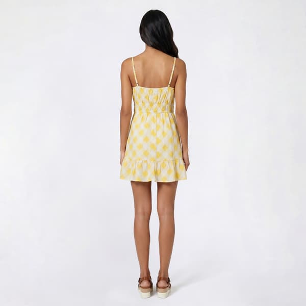 Juniors Trixxi Checkered Linen Tie Front Flounce Hem Slip Dress