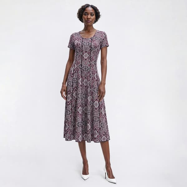 Womens Sami & Jo Short Sleeve Seam Medallion A-Line Dress