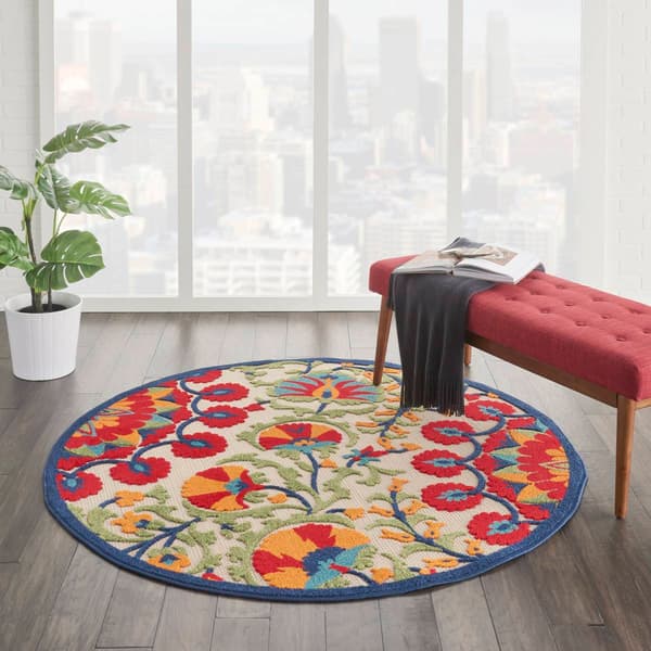 Nourison Aloha Bloom Vines Transitional Indoor/Outdoor Round Rug