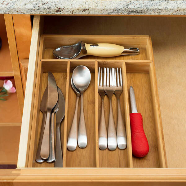 Home Basics Bamboo Cutlery Organizing Tray - image 