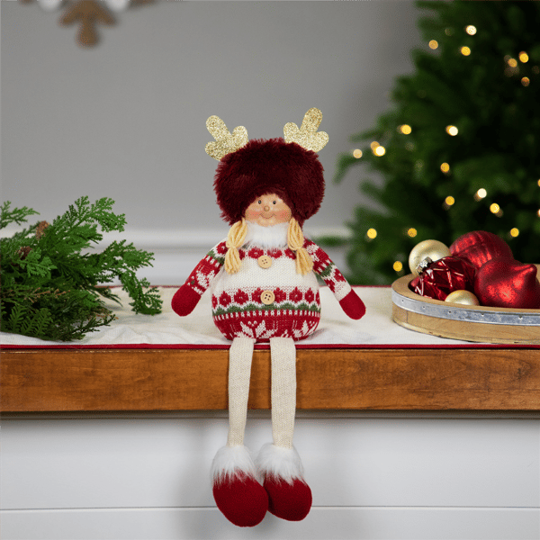 Northlight Sitting Plush Girl with Dangling Legs Christmas Figure - image 