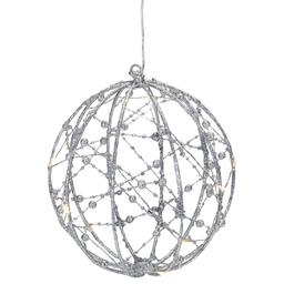 8 LED Lighted Silver Wired Christmas Hanging Ball Decoration - W