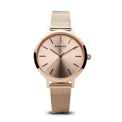 Womens BERING Titanium Rose Gold-Tone Slim Watch - 13434-366 - image 