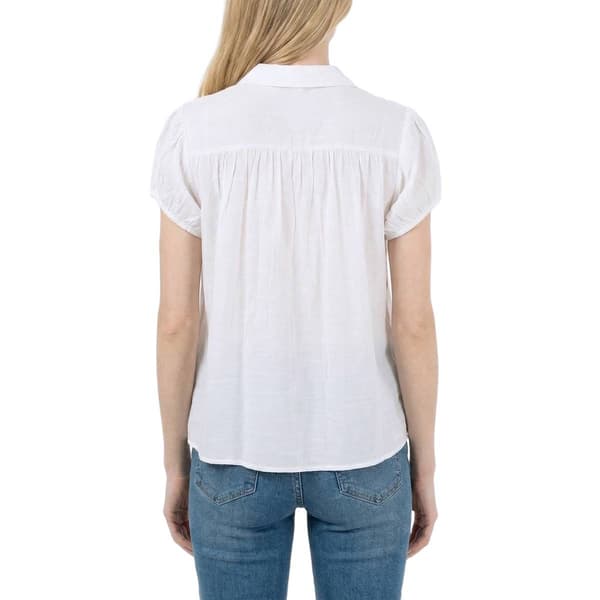 Womens NY Collection Short Sleeve Solid Smock Button Front Blouse