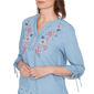 Petite Alfred Dunner Austin Floral Denim Tie Sleeve Blouse - image 5