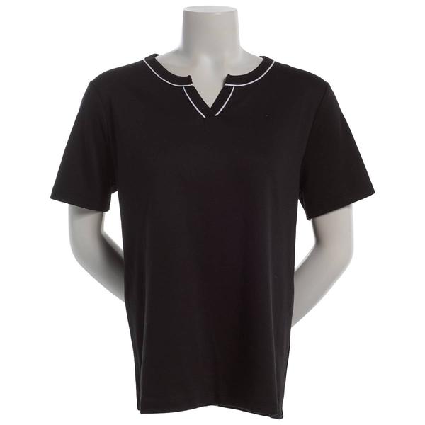 Petite Hasting & Smith Short Sleeve Split Neck Tee with Piping - image 
