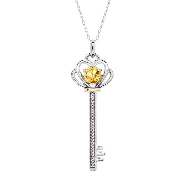 Gemstone Classics&#40;tm&#41; Citrine & Diamond Key Pendant - image 