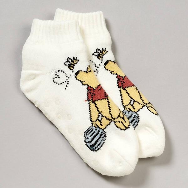 Womens Fuzzy Babba Short Warmer Winnie The Pooh Slipper Socks - image 