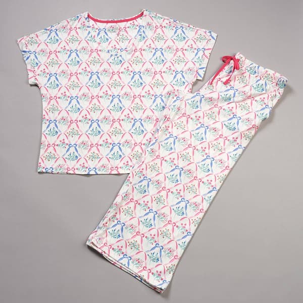 Petites White Orchid Floral Trellis Pajama Set with Cropped Pants