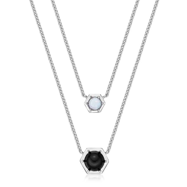 Gemminded Sterling Silver 6mm Hexagonal Onyx & Opal Necklace