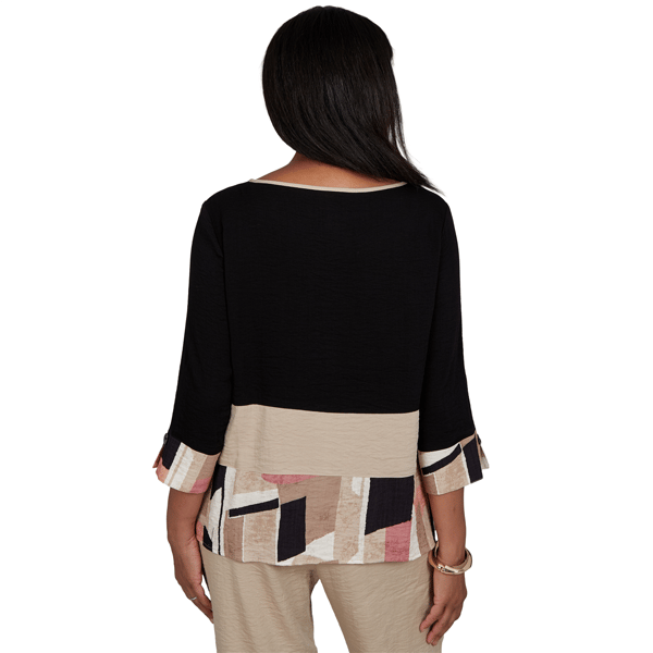 Petite Alfred Dunner Travel Advisory Spliced Patchwork Blouse