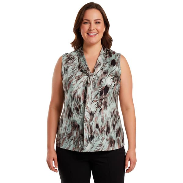 Plus Size Kasper Sleeveless Tie Front Abstract Blouse