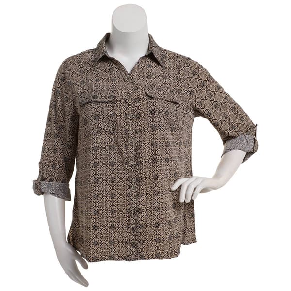 Plus Size Notations 3/4 Sleeve Silky Stretch Floral Blouse