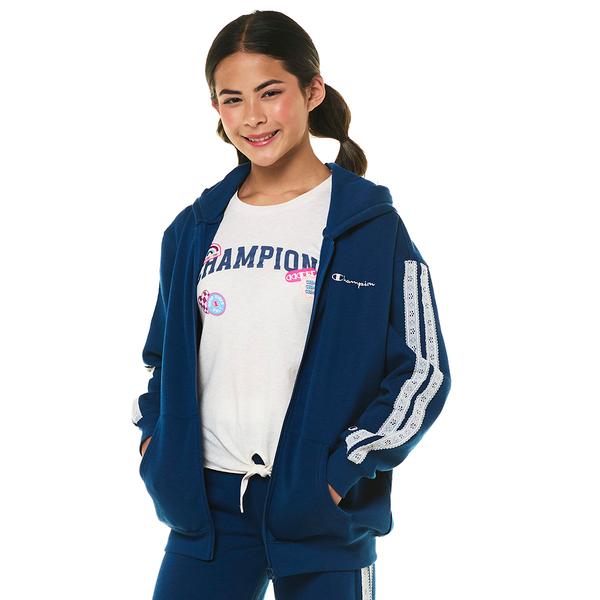 Girls (7-16) Champion(R) Crochet Varsity Number Zip Up Hoodie - image 
