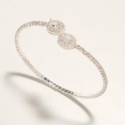 Rosa Rhinestones Silver-Tone Oval Ends Cuff Bracelet