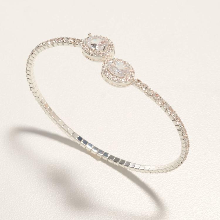 Rosa Rhinestones Silver-Tone Oval Ends Cuff Bracelet