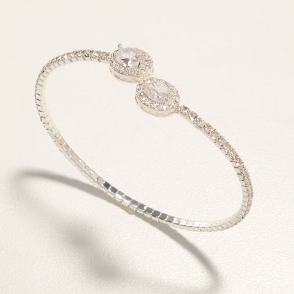 Rosa Rhinestones Silver-Tone Oval Ends Cuff Bracelet - image 