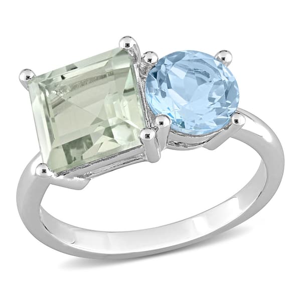 Gemstones Classics(tm) Octagon Green Quartz & Sky Blue Topaz Ring - image 