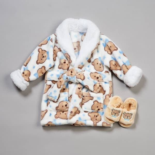 Baby Boy Little Celebrity(tm) Bears & Stars Flannel Robe w/ Slippers - image 