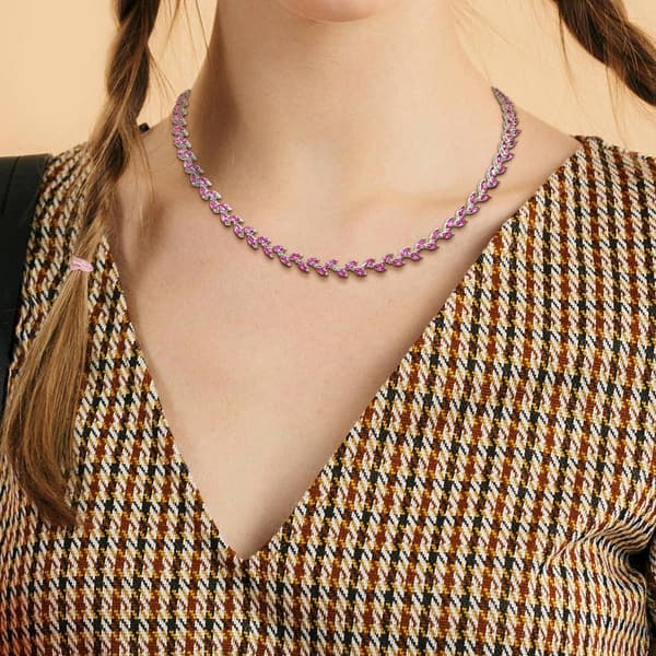 Sophia B Silver 29 1/2ctw. Created Pink Sapphire Collar Necklace