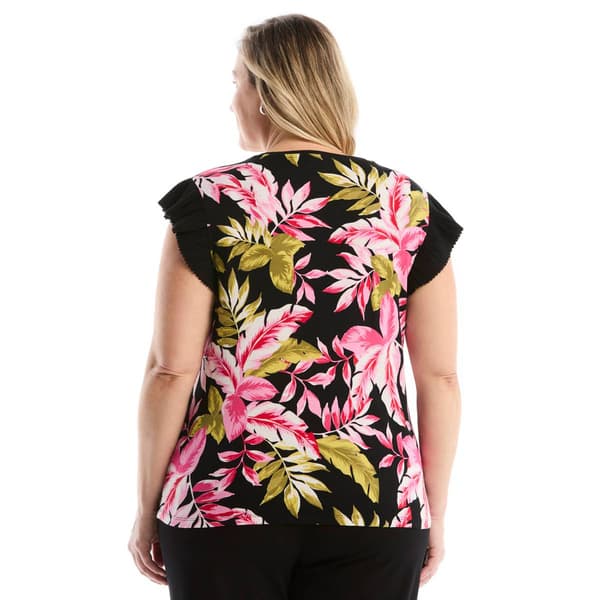 Plus Size Rafaella® Ruffle Cap Sleeve Rainforest Tropical Blouse