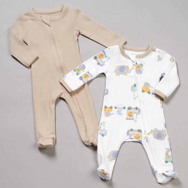 Baby Unisex &#40;NB-9M&#41; Baby Essentials&#40;R&#41; 2pk. Animal Train Pajamas - image 
