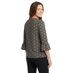 Plus Size Notations 3/4 Ruffle Sleeve Medallion Hacci Blouse