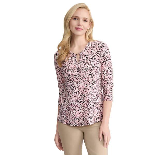 Petite Jones New York 3/4 Sleeve Keyhole Neck Abstract Blouse