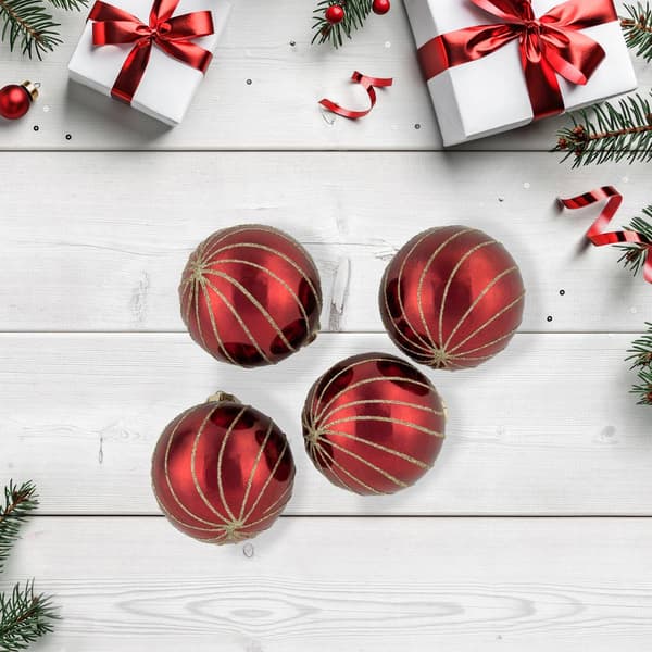 Northlight Seasonal 4ct. Glitter Striped Christmas Ball Ornaments