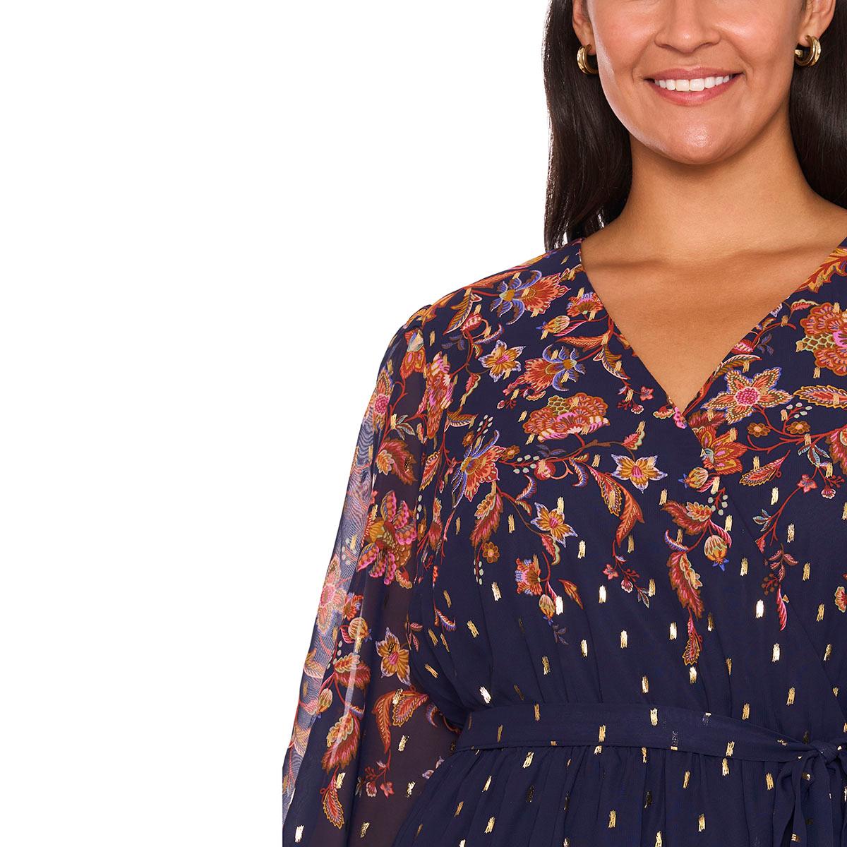 Plus Size MSK Long Sleeve V-Neck Floral Wrap Dress