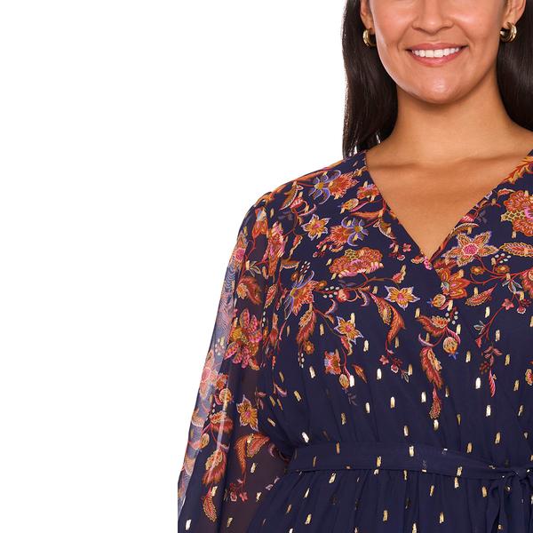 Plus Size MSK Long Sleeve V-Neck Floral Wrap Dress