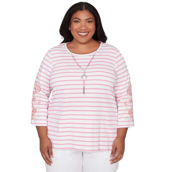 Plus Size Alfred Dunner Classics 3/4 Floral Sleeve Stripe Blouse - image 