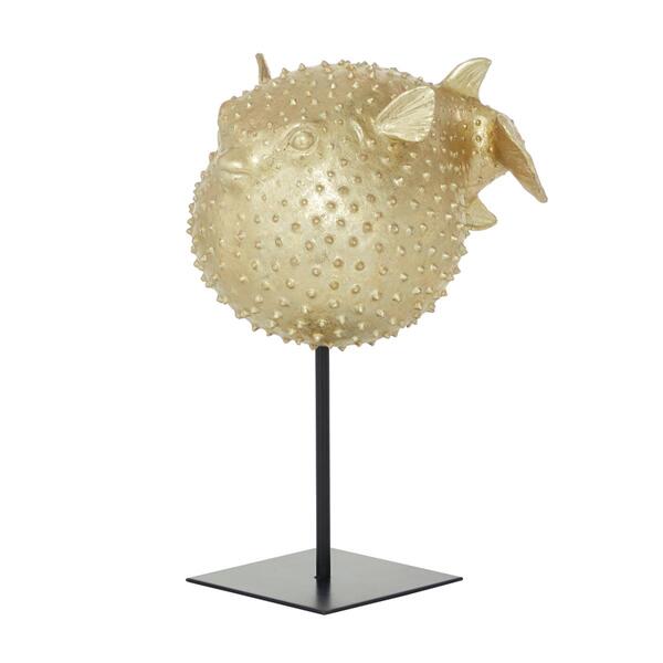 9th & Pike&#40;R&#41; Gold Coastal Pufferfish Sculpture - 14x7 - image 