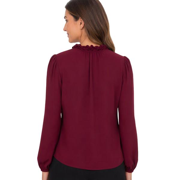 Womens Adrianna Papell Long Sleeve Ruffle Trim Tie Neck Blouse