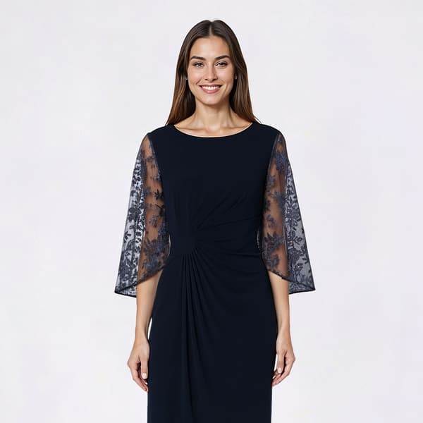 Womens Connected Apparel 3/4 Sheer Sleeve Side Ruch Sheath Dress