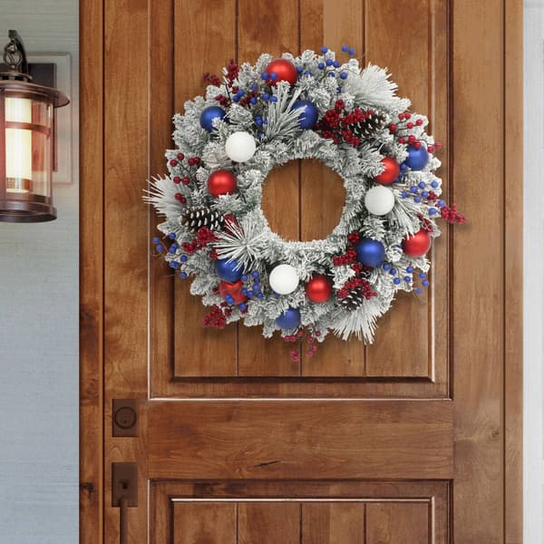 Puleo International 24in. Flocked Decorated Christmas Wreath