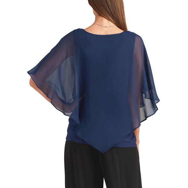 Plus Size  AGB Solid Chiffon Popover Blouse with Necklace