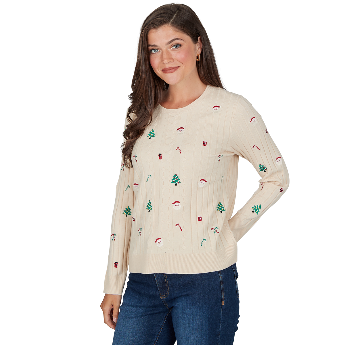 Womens Ruby Rd. Happy Holidays Embroidered Christmas Sweater