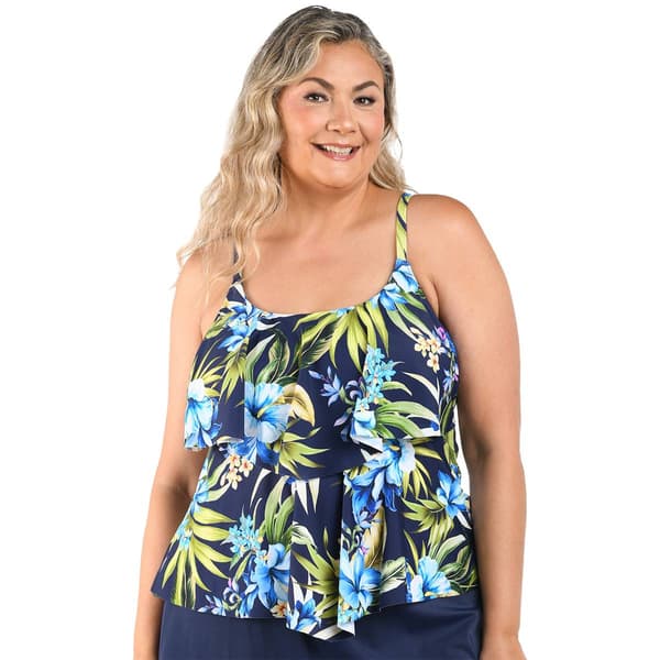 Plus Size Maxine Island Serenity Double Tiered Tankini Swim Top
