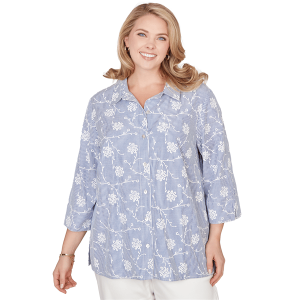 Plus Size Alfred Dunner Classics 3/4 Sleeve Pinstripe Blouse - image 
