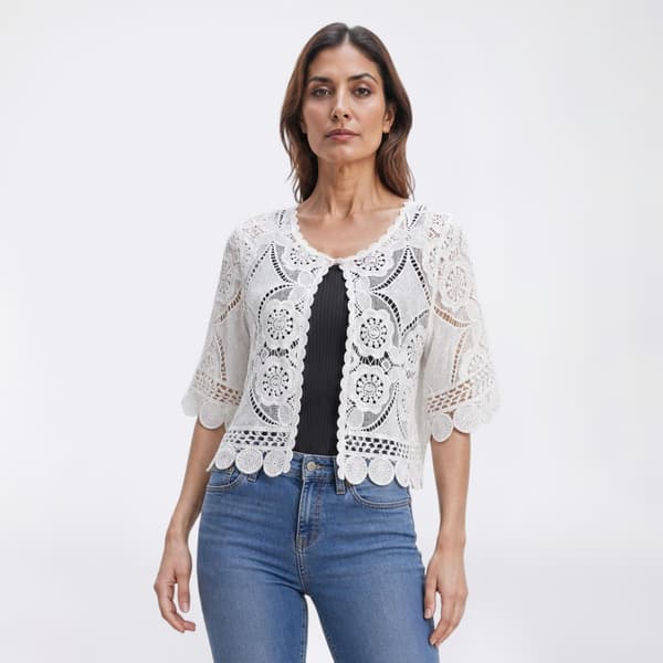Womens Rabbit Rabbit Rabbit Elbow Sleeve Diamond Lace Shrug - image 